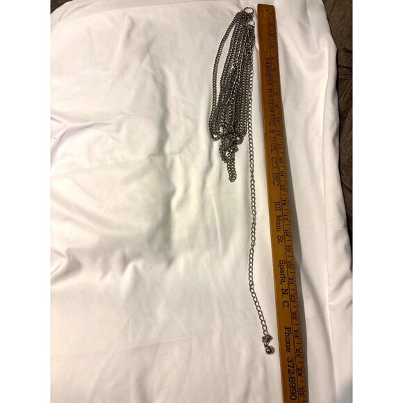 Layered Statement Back Necklace Silver Tone Chunky Curb Chain Pattern Princess - Picture 10 of 10